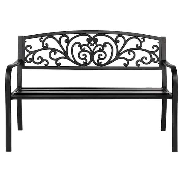 TIRAMISUBEST 50 in. x 19 in. x 34 in. 2-Person Black Metal Outdoor Bench