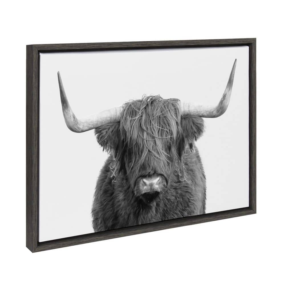 Black and White Highland Cow Canvas Portrait with Polystyrene Frame