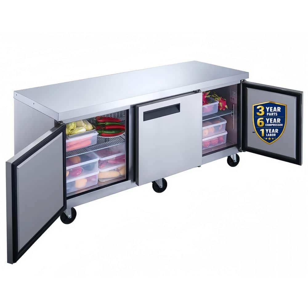 72 in. 18 cu. ft. Commercial Under the Counter Refrigerator in Stainless Steel