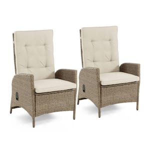 Garda Gas Spring-Assisted Reclining Backrest Wicker Outdoor Dining Chair With Beige Cushions (2-Pack)