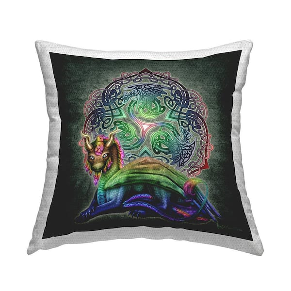 Dragon Celtic Knot Green Square Outdoor Throw Pillow