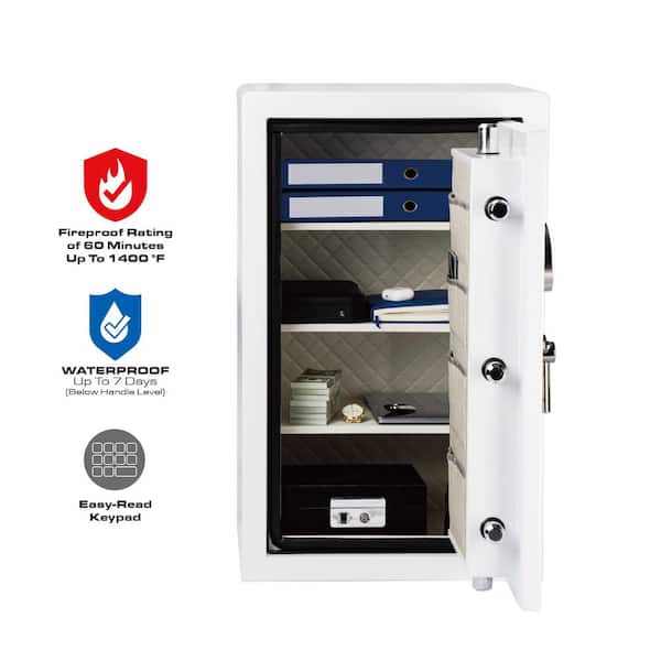 4.5 cu. ft. Fireproof and Waterproof Home, Commercial, and Office Safe with Electronic Keypad Lock Access in White
