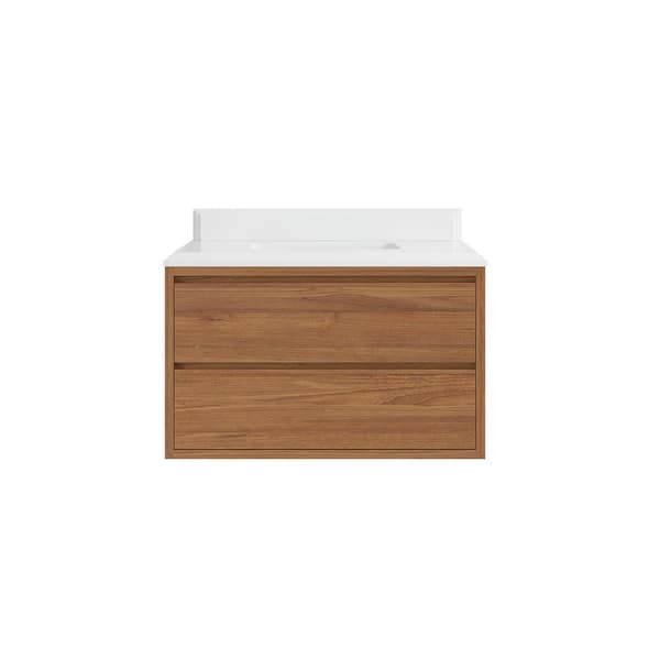 Willow Collections Madison Float 36 in. W x 22 in. D x 36 in. H Bathroom Vanity Center Sink in Dark Natural with 1.5 in. White Qt. Top
