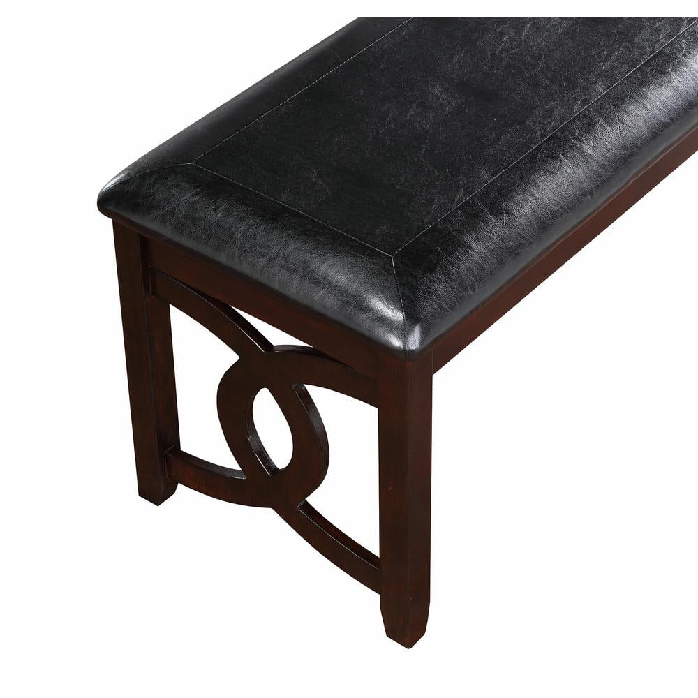 Ebony Black 46" Transitional Solid Wood and Faux Leather Bench