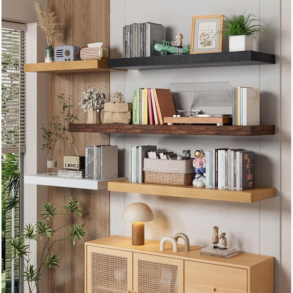 Wall Mounted Storage 24 Inch Floating Shelves Set Of 2 - Rustic Wood ...