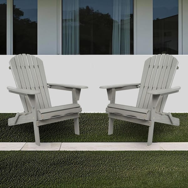 Wooden Outdoor Folding Solid Cedar Embossed Lounge Patio Chairs with Wood Grain Gray (Set of 2)