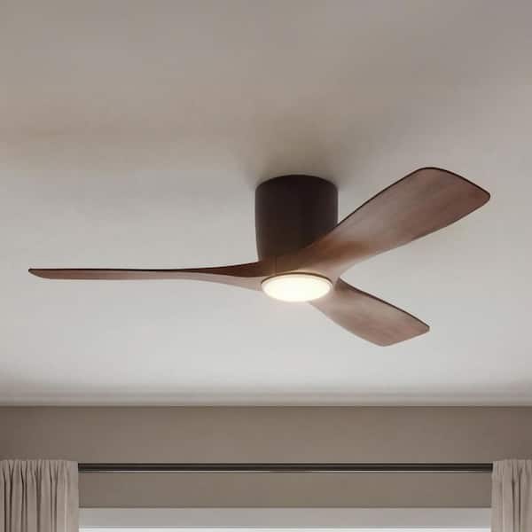 Volos 48 in. Indoor Satin Natural Bronze Low Profile Ceiling Fan with Integrated LED with Wall Control Included