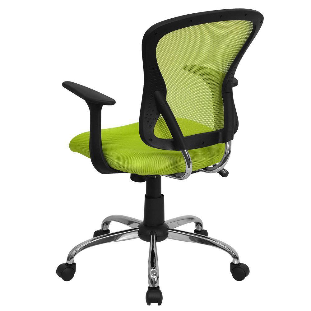 Ergonomic Mid-Back Green Mesh Task Chair with Fixed Metal Arms