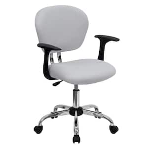 Mid-Back White Mesh Swivel Task Chair with Chrome Base and Arms