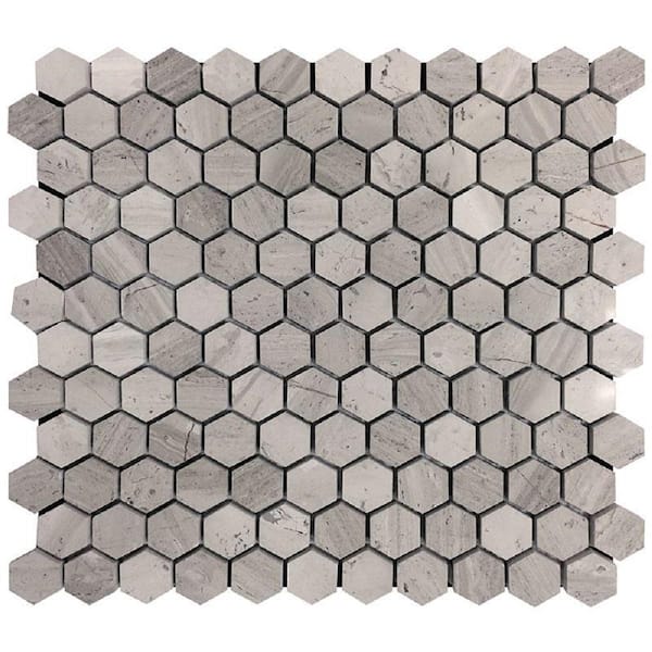 Apollo Tile Gray 4 in. x 5 in. Hexagon Polished Marble Mosaic Tile Sample (0.13 sq. ft./Piece)