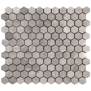 Gray 11.2 in. x 11.7 in. Hexagon Polished Marble Mosaic Tile (4.55 sq. ft./Case)