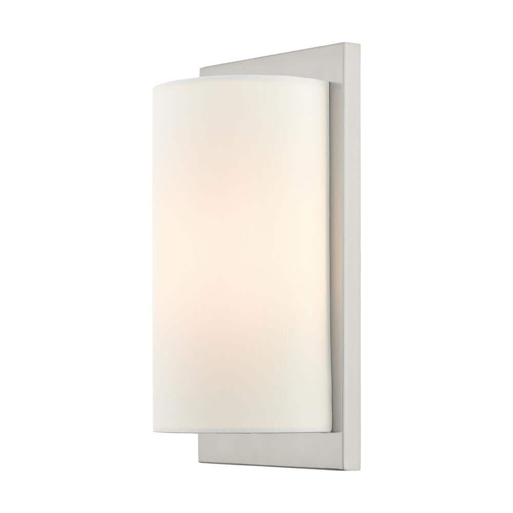 Brushed Nickel Wall Sconce with Off-White Fabric Shade