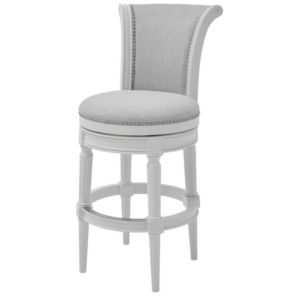 Chapman 31 in.. Farmhouse White High Back Wood Swivel Bar Stool with Upholstered Gray Seat, 1-Stool