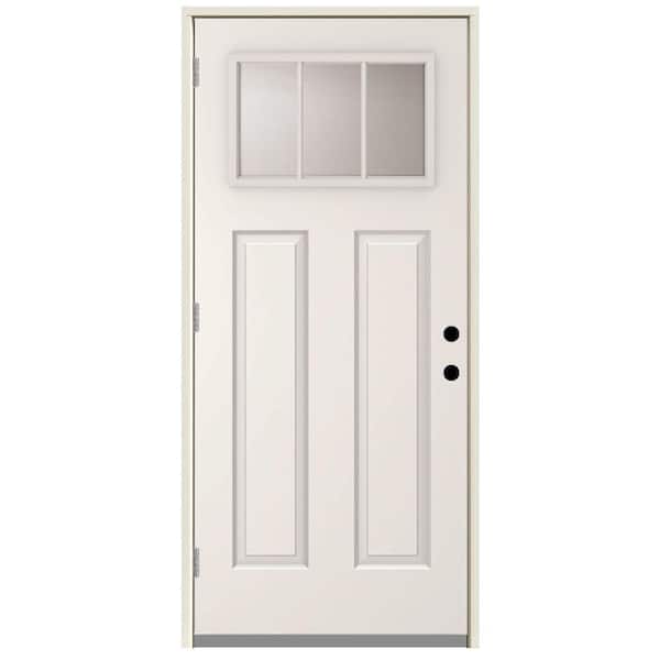 Steves & Sons 32 in. x 80 in. Element Series 3 Lite Right-Hand Outswing White Primed Steel Prehung Front Door with 4-9/16 in. Frame