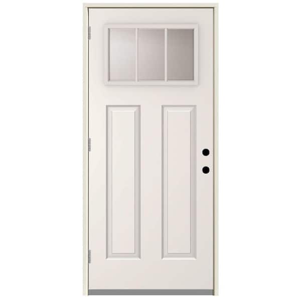 Steves & Sons 36 in. x 80 in. Element Series 3 Lite Right-Hand Outswing White Primed Steel Prehung Front Door with 4-9/16 in. Frame