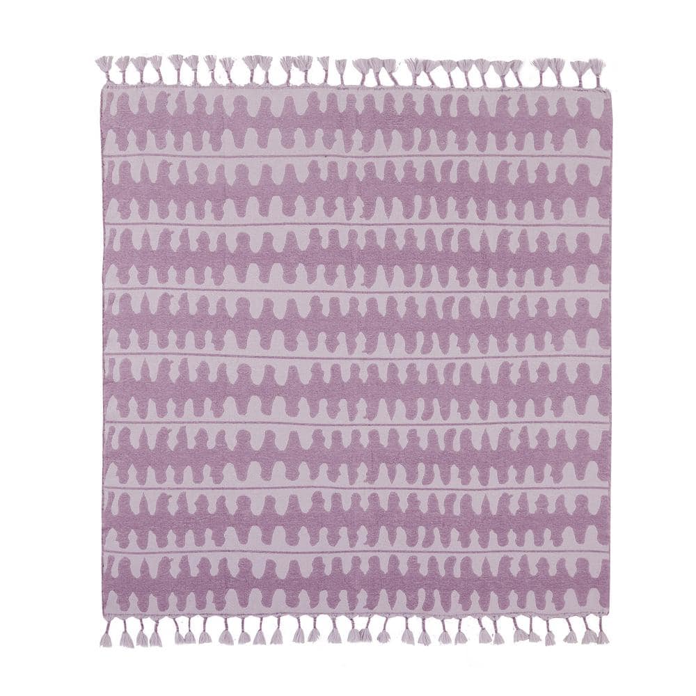 Mid-Century Modern Geometric Purple Throw with Tassel Trim