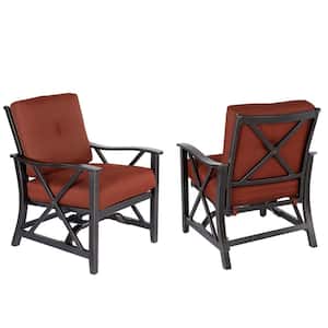 Luxury Black Copper Aluminum Outdoor Deep Seating Rocking Club Chairs with Thick Red Polyester Cushions (Set of 2)