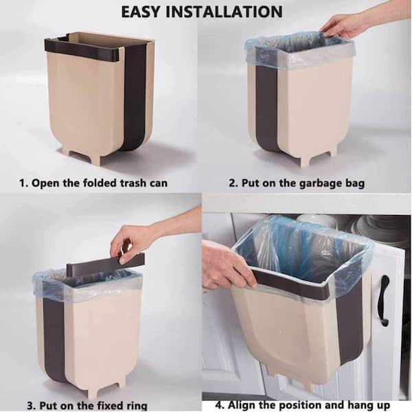 LIGHTSMAX 9 Liter Collapsible Foldable Trash Can Bin Storage Home Kitchen Car Bathroom Office - Brown