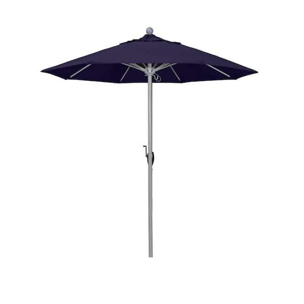 California Umbrella 7.5 ft. Gray Woodgrain Aluminum Commercial MarketPatioUmbrella FiberglassRibs PushLift in Captains Navy Pacifica Premium