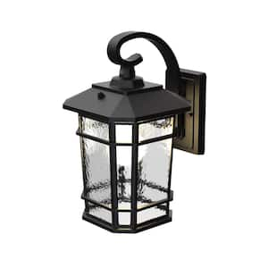 Williams 15.5 in. 1-Light Black LED Outdoor Wall Light Coach Sconce with Hammered Glass Dusk to Dawn (Bulb Included)