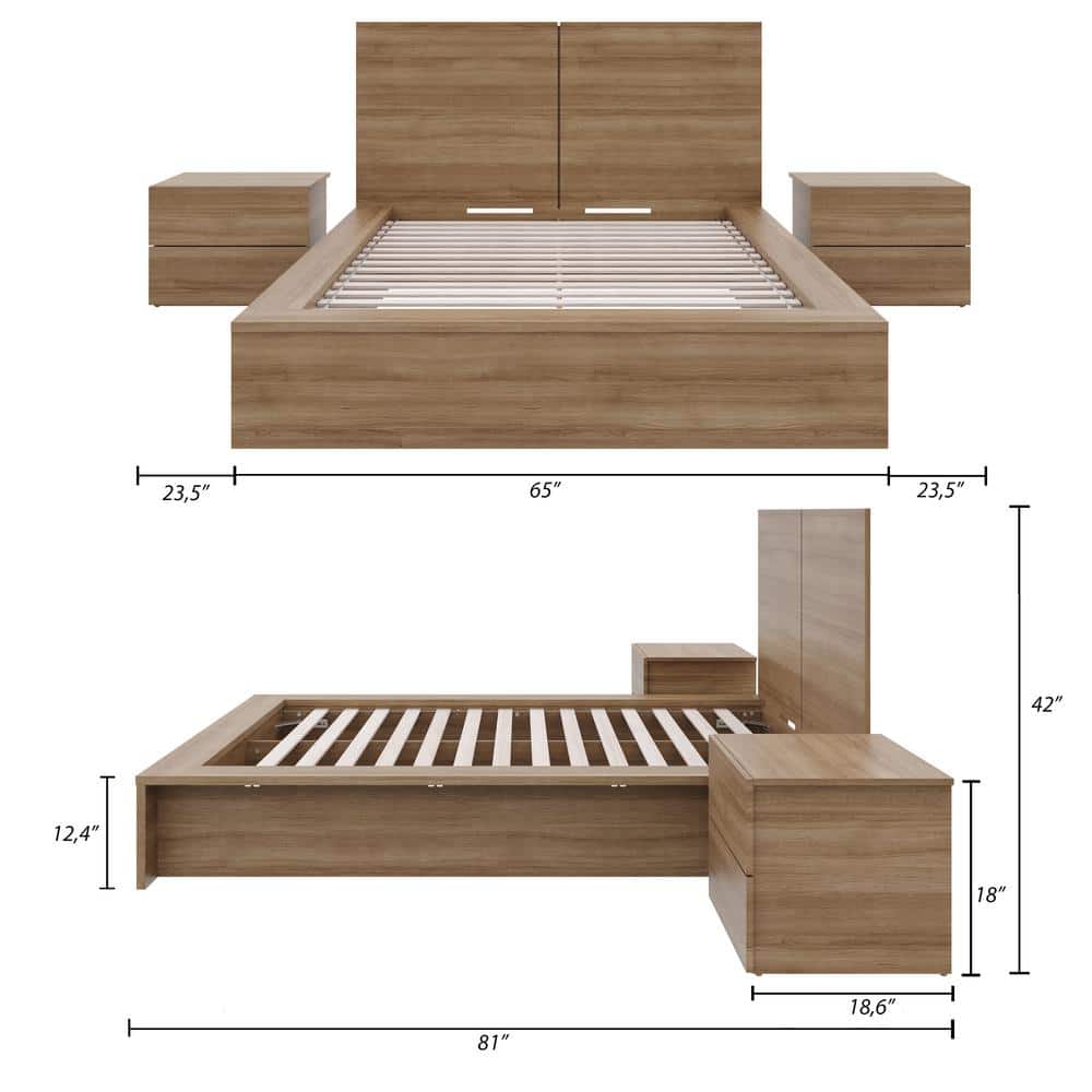 James 4-Piece Brown Oak Bedroom Set with Panel Headboard