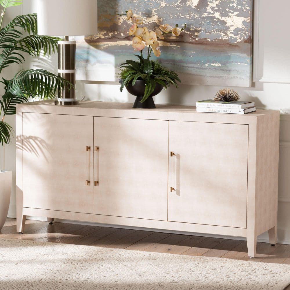 Baxton Studio Nira Beige Faux Shagreen 34 in. High 3-Door Accent
