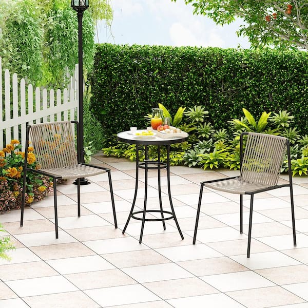 WIAWG Outdoor Dining Table Bar Height Glass Table Metal All-Weather Round Glass Table Bistro Table Tempered Glass TopBlack