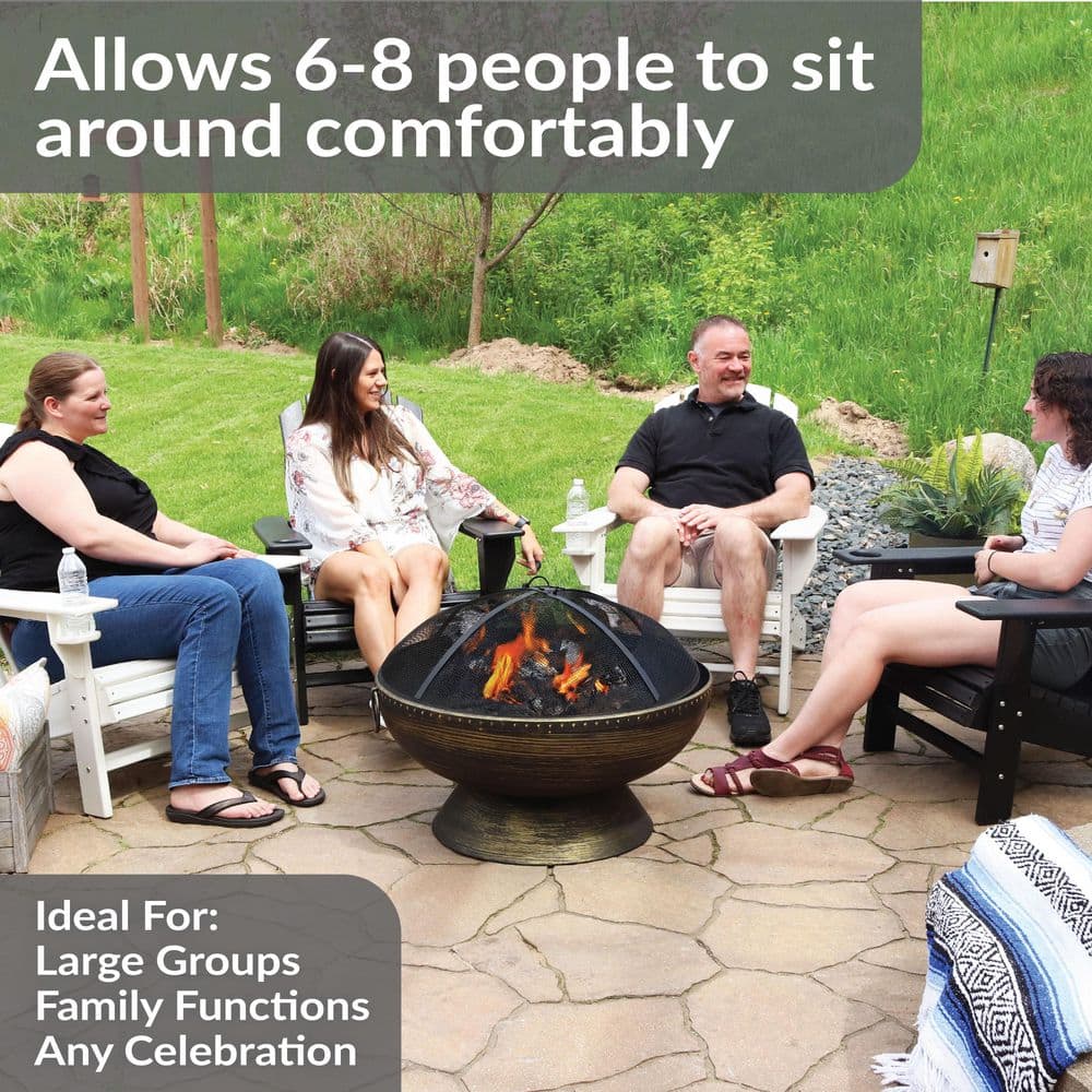 30" Black and Bronze Steel Wood-Burning Fire Pit with Screen and Poker