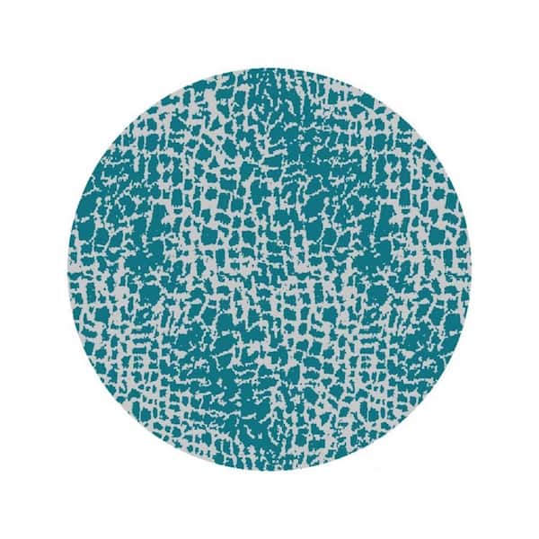 Teal Blue 8 ft. Round Woven Polypropylene Oval Indoor/Outdoor Area Rug