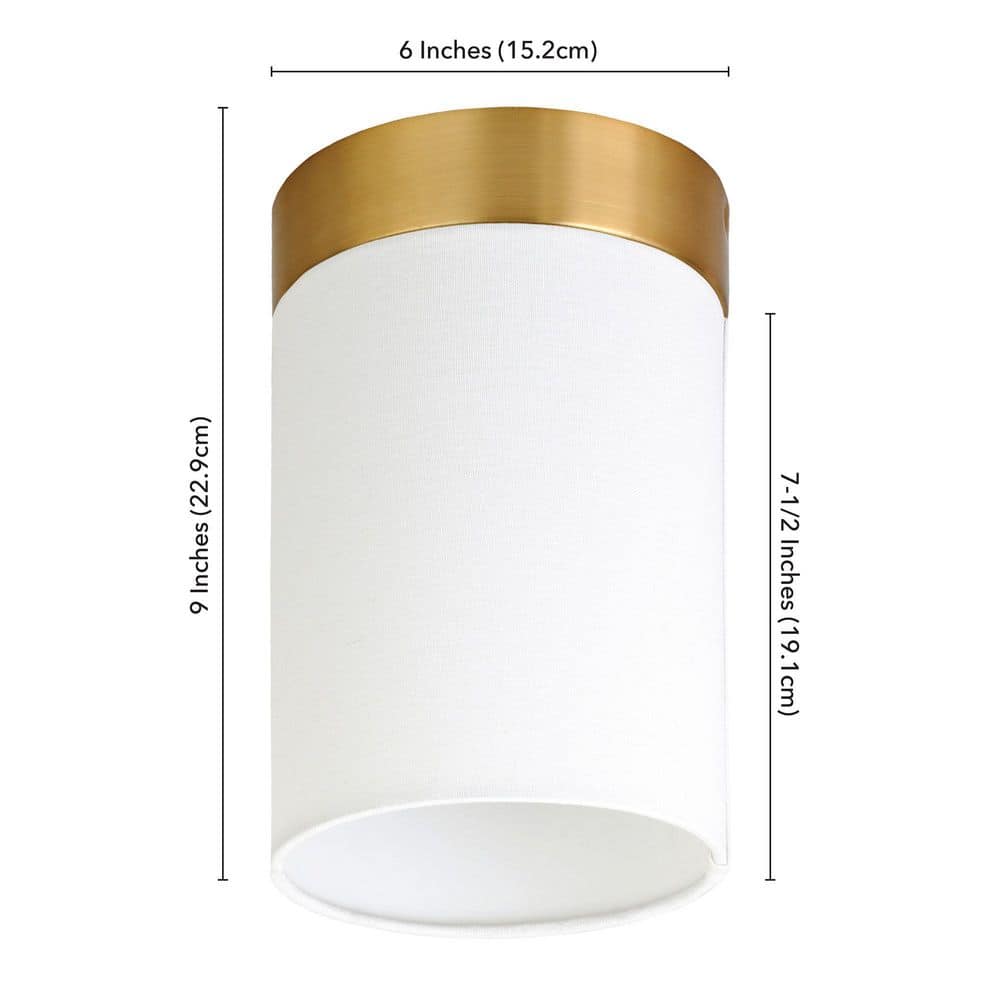 Brushed Brass and White Linen Tube-Shaped Ceiling Light