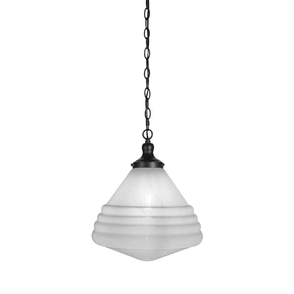 Unbranded Alton 60-Watt 1-Light Matte Black Shaded Mini Pendant Light with Glass Shade
