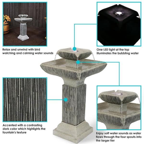 Sunnydaze 25 in. Square 2-Tier Outdoor Birdbath Water