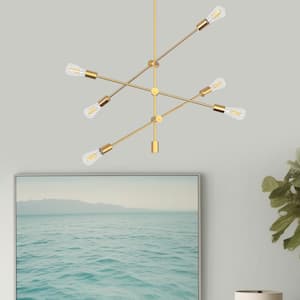 6-Light Gold Modern Sputnik Chandelier Hanging Pendant Light Fixture for Dining Room Bedroom Living Room Kitchen Foyer