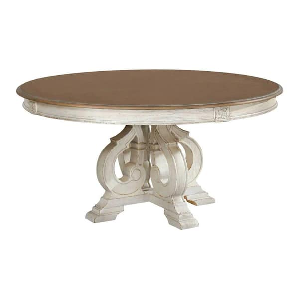 Benjara Modern Style 60 in. White Wooden Pedestal Base Dining Table (Seats 4)