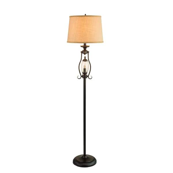 Fangio Lighting 60 in. Black Metal and Glass Floor Lamp with Night Light
