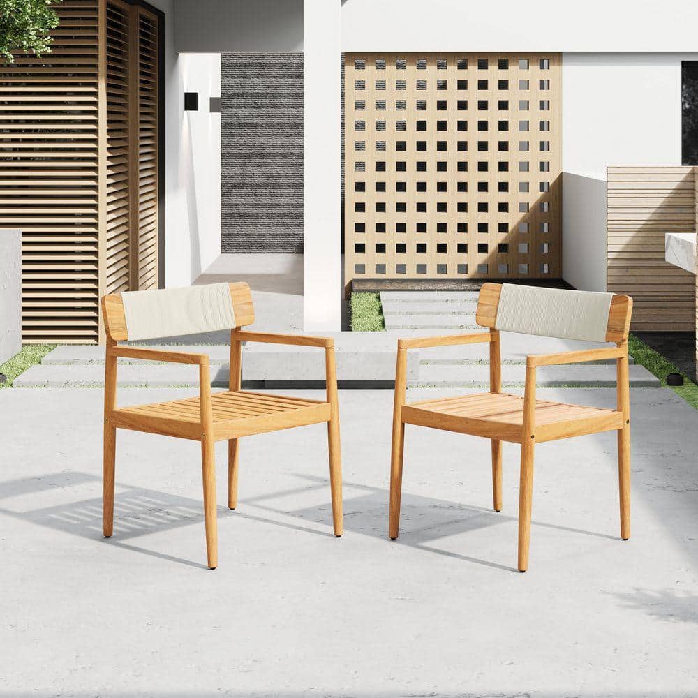 Acacia Wood Teak Outdoor Dining Chair Set of 2