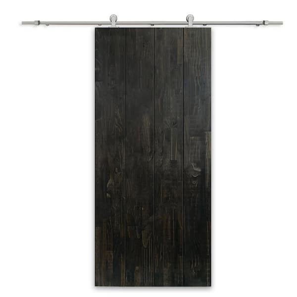 CALHOME 32 in. x 80 in. Charcoal Black Stained Pine Wood Modern Interior Sliding Barn Door with Hardware Kit