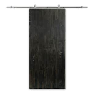 34 in. x 80 in. Charcoal Black Stained Pine Wood Modern Interior Sliding Barn Door with Hardware Kit