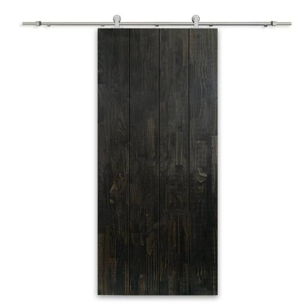 CALHOME 34 in. x 80 in. Charcoal Black Stained Pine Wood Modern Interior Sliding Barn Door with Hardware Kit