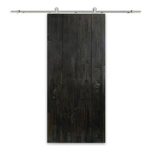 38 in. x 80 in. Charcoal Black Stained Pine Wood Modern Interior Sliding Barn Door with Hardware Kit