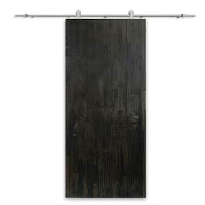 30 in. x 96 in. Charcoal Black Stained Pine Wood Modern Interior Sliding Barn Door with Hardware Kit