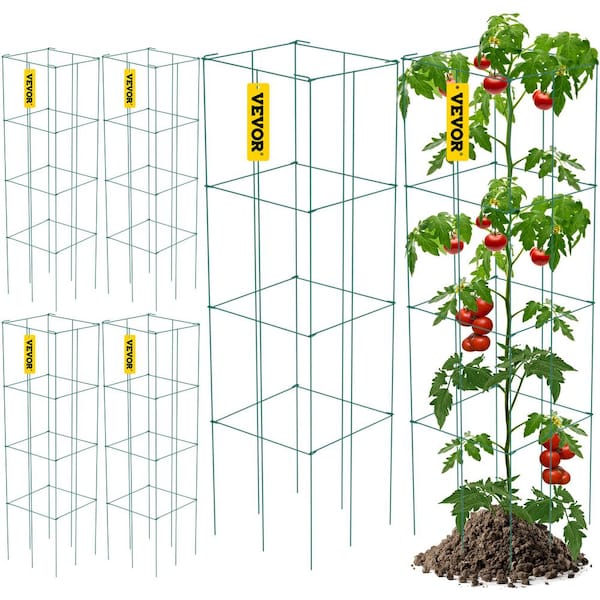 VEVOR 14.6 in. x 14.6 in. x 39.4 in. Tomato Cages for Garden Square Plant Support Cages Green Steel Tomato Towers (6-Pack)