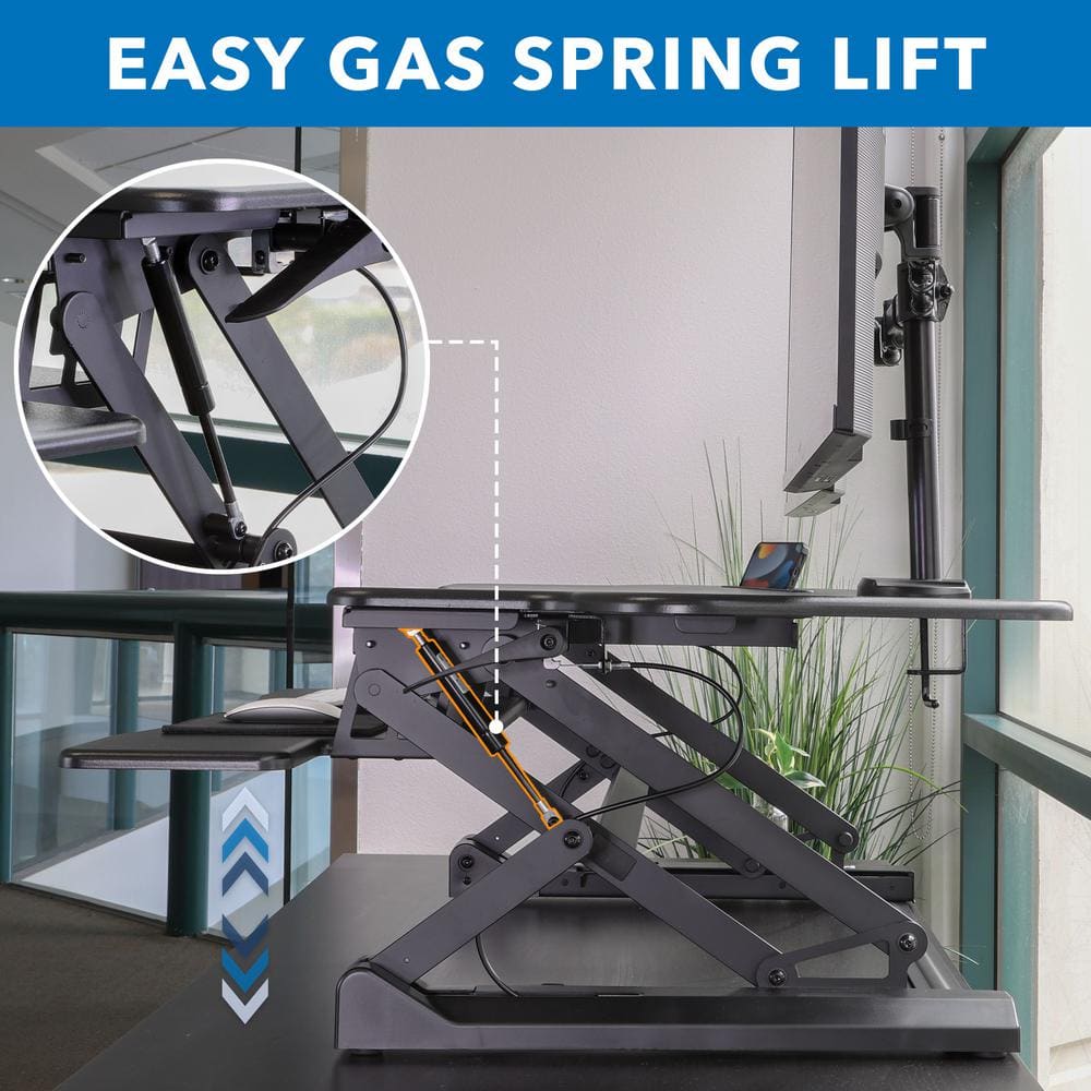 Black Adjustable Dual Monitor Standing Desk Converter with Gas Spring