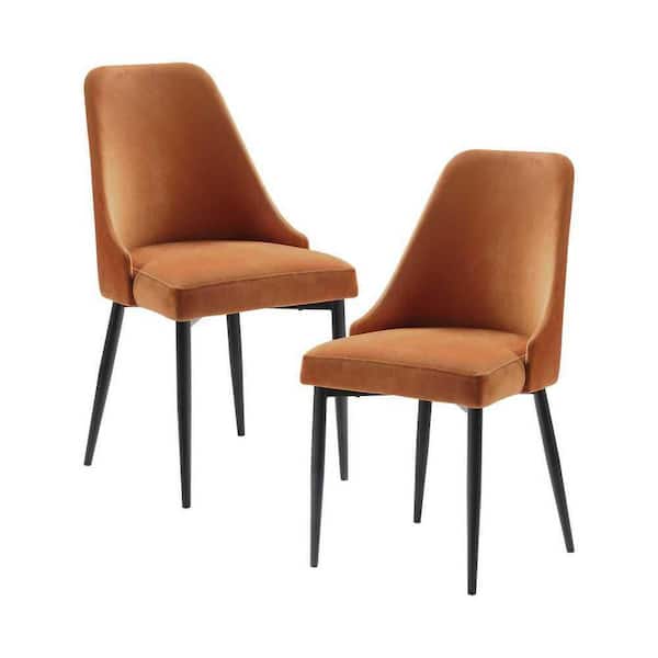 EVERGLADE HOME Orsina Orange Velvet Dining Room Side Chair (Set of 2)