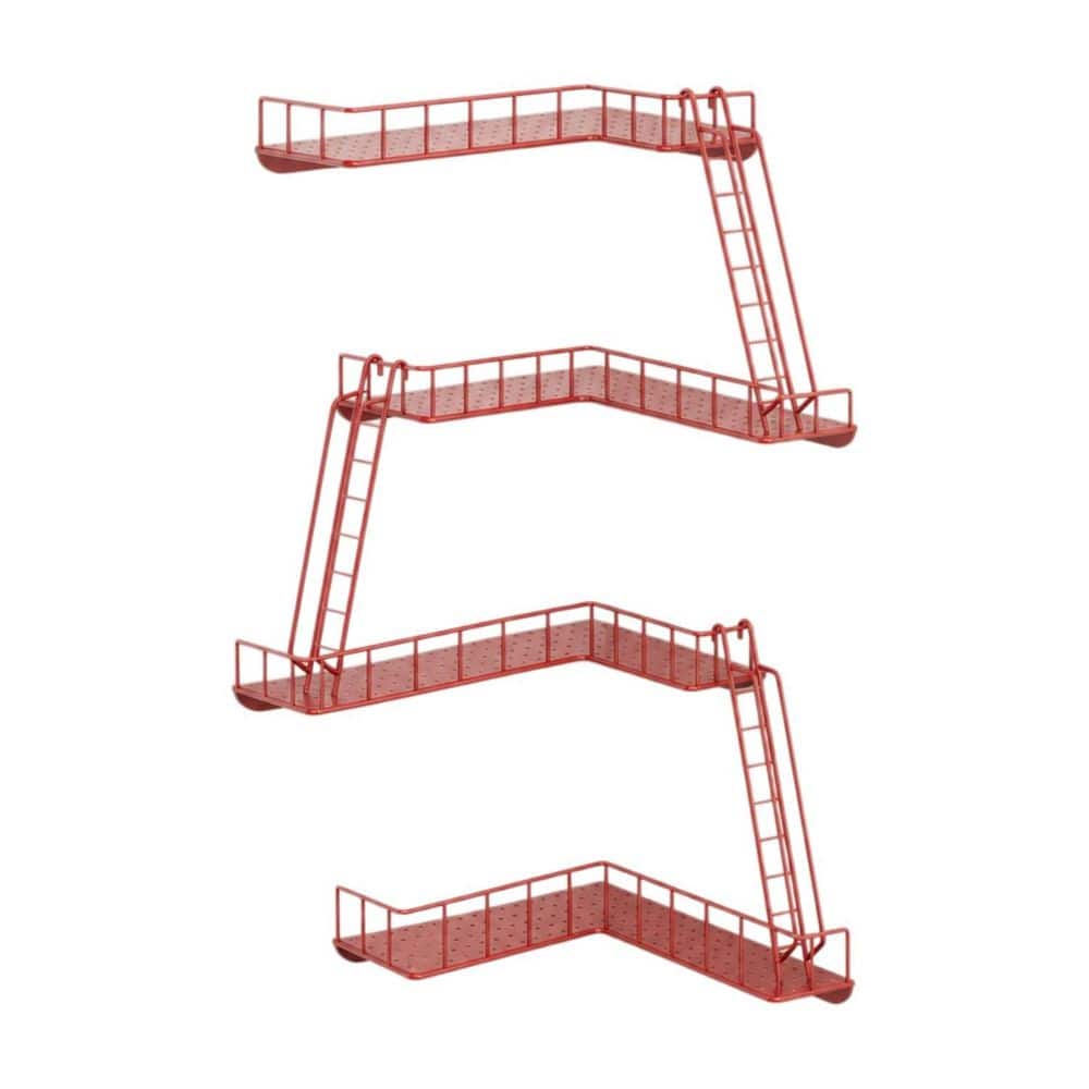 4-Tier 11.8 in. W x 1.4 in. H x 7.9 in. D Metal Fire Escape Corner Wall Shelf in Red, Ladder Shelf for Bathroom price history on PriceWatchPro