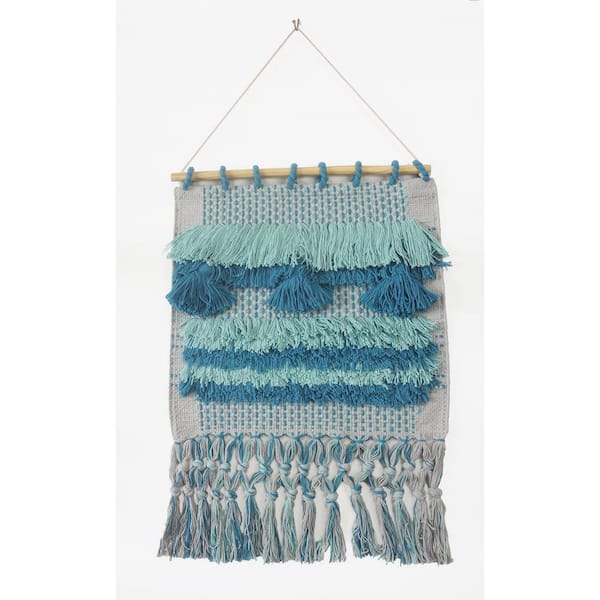 LR Home Coast Gray / Teal Fringed Wall Tapestry