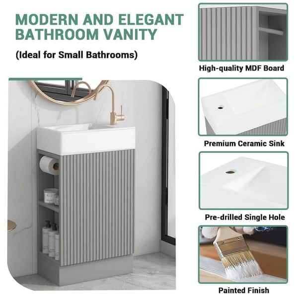 18.6 in. Single Sink Gray Bath Vanity with White Ceramic Top (Self Assembly Needed)