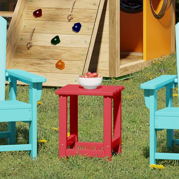 Children's Laguna Outdoor Patio All Weather Fade Resistant Kids Poly Plastic Adirondack Square Side Table in Red