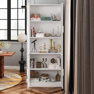White Wood 31.5 in. W Display Cabinet With 4 Tempered Glass Doors, 5 Shelves