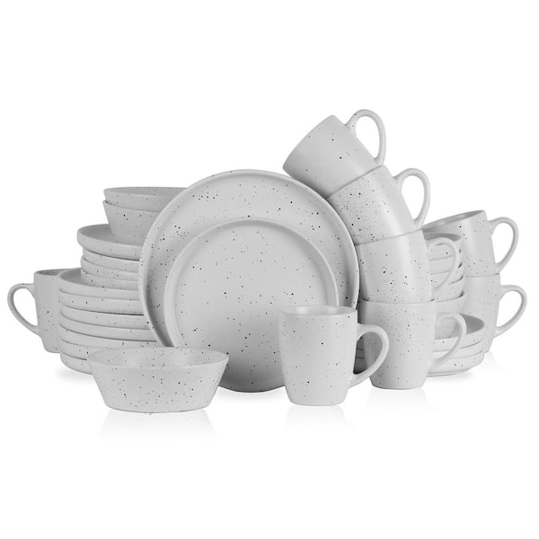 STONE LAIN Jade 32-Piece White Stoneware Dinnerware Set (Service for 8)